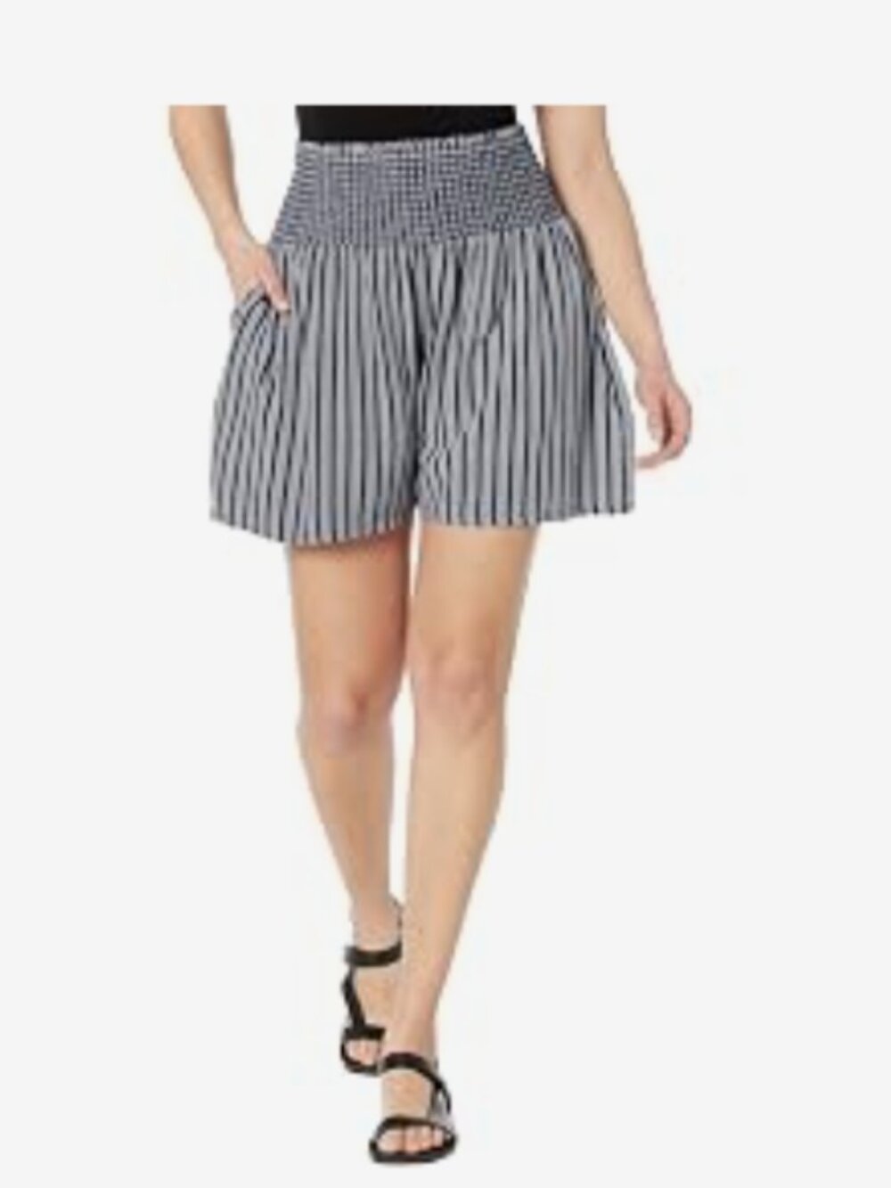 Smocked Waist Blue & White Striped Women’s Shorts